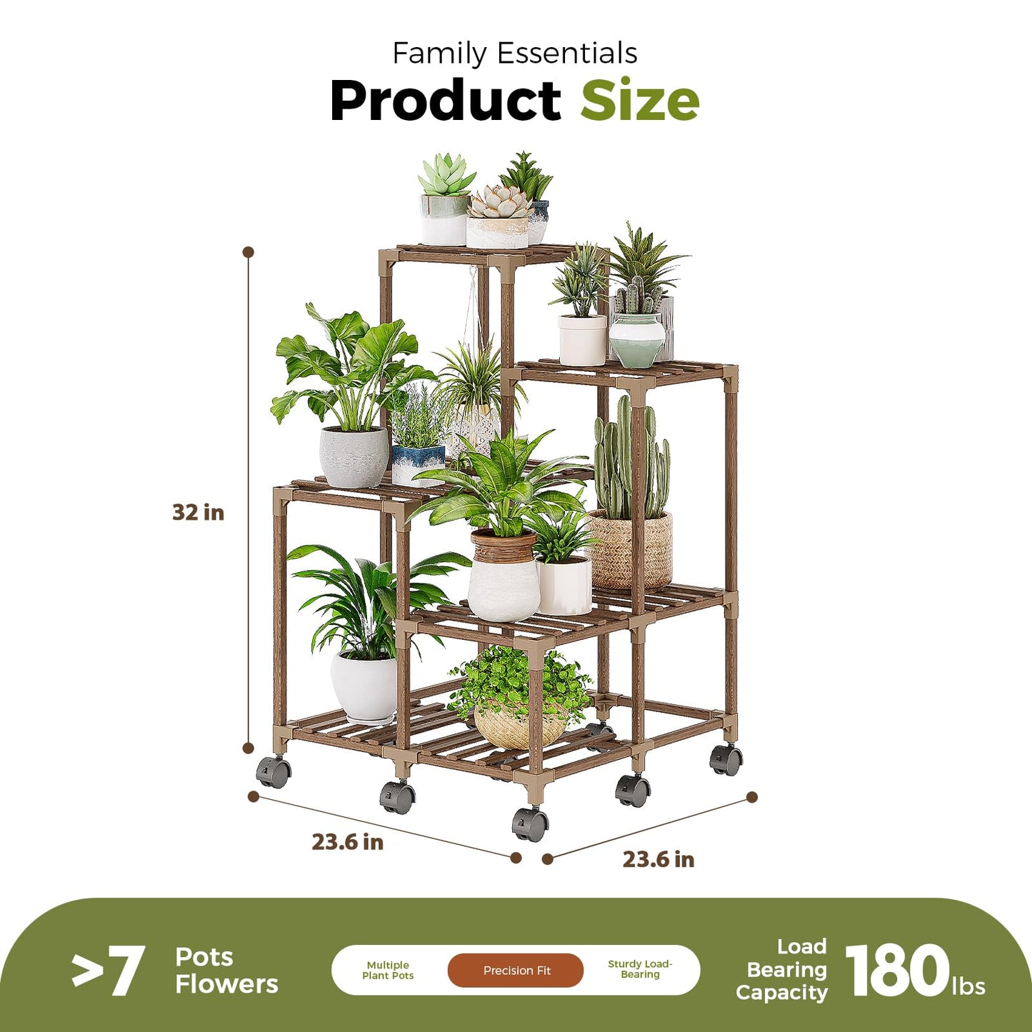 Bamworld Plant Stand with Wheels for Indoor Plants Wood Outdoor Tiered Shelf 3 Tire 7 Potted Ladder Plant Holder Table Pot Stand for Window Garden Balcony Patio Living Room (natureDL)