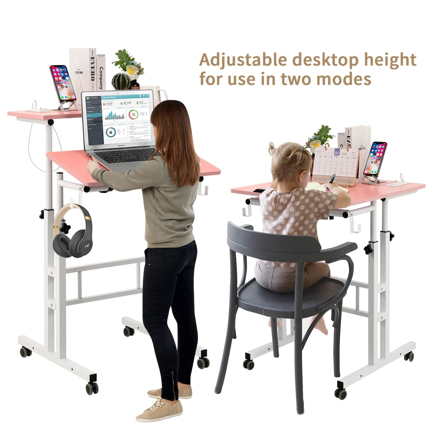 SIDUCAL Mobile Standing Desk, Portable Stand Up Desk, Small Adjustable Standing Desk Converter with Wheels Home Office Workstation, Rolling Desk Laptop Cart for Standing or Sitting, Black