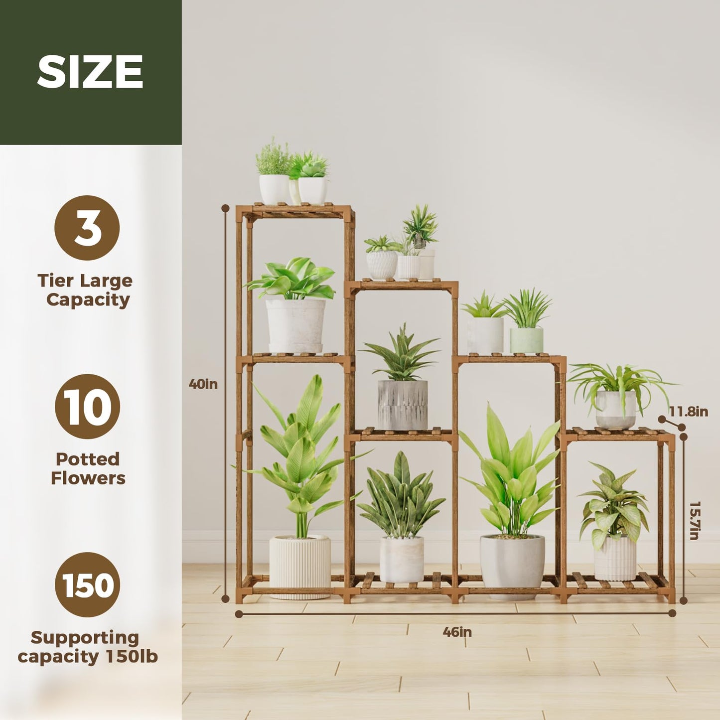 Bamworld Plant Stand with Wheels for Indoor Plants Wood Outdoor Tiered Shelf 3 Tire 7 Potted Ladder Plant Holder Table Pot Stand for Window Garden Balcony Patio Living Room (natureDL)