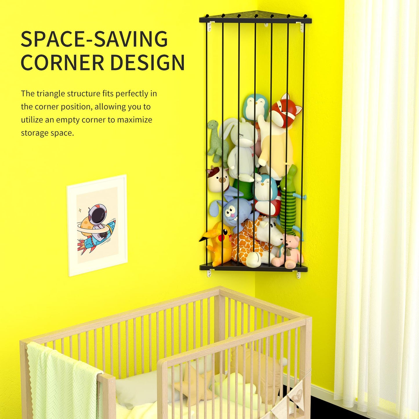 Corner Stuffed Animal Storage Organizer(Patented) - Kids Stuffed Animal Holder with Length Adjustable - Wall Plush Storage for Nursery Playroom Bedroom (White)