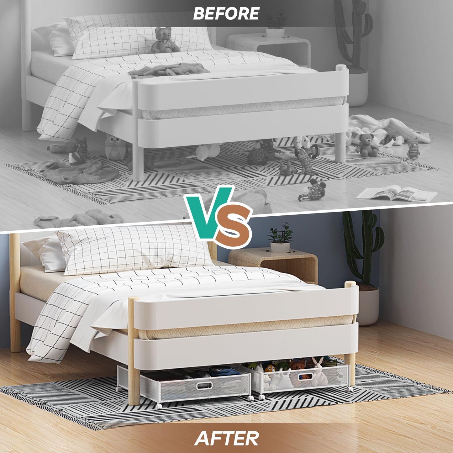 Under Bed Storage, Under the Bed Storage Containers with Wheels, Under Bed Shoe Storage Organizer Drawer, Tool-free Assembly Metal Underbed Storage Containers for Bedroom Clothes Shoes Blankets -2Pack