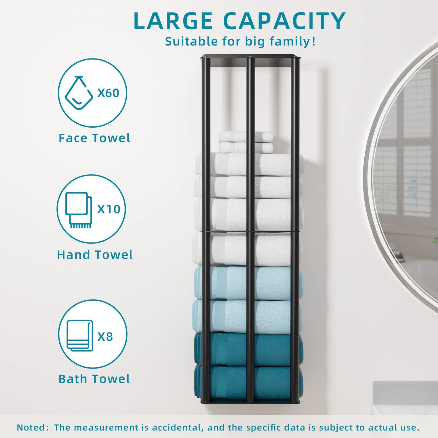 Towel Racks for Bathroom, Towel Storage Wall Mounted, Rolled or Folded Towel Holder with 3 Bars, Sturdy and Large Capacity, Matte Black, Suitable for Bathe Towels and Hand Towels (matt black)