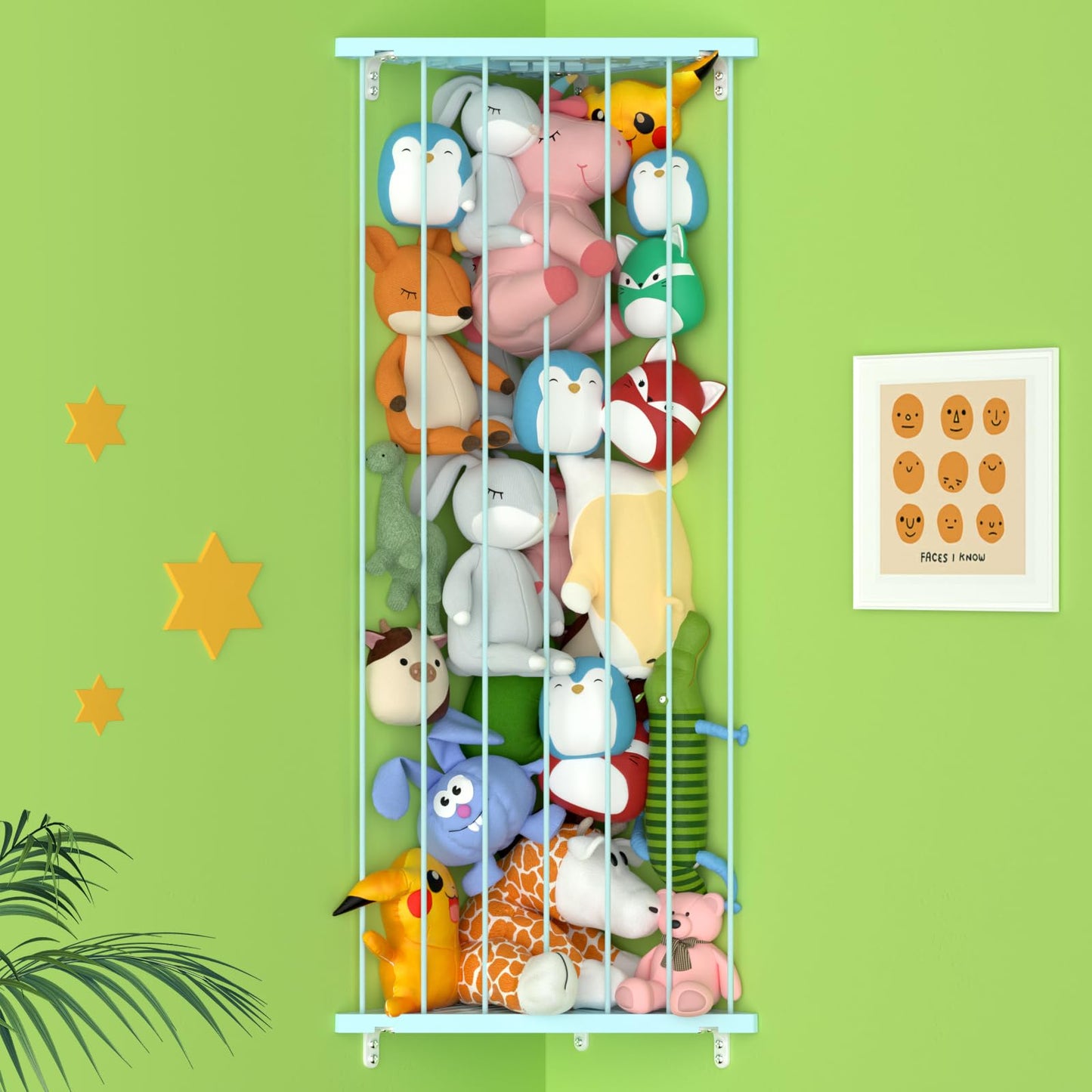 Corner Stuffed Animal Storage Organizer(Patented) - Kids Stuffed Animal Holder with Length Adjustable - Wall Plush Storage for Nursery Playroom Bedroom (White)