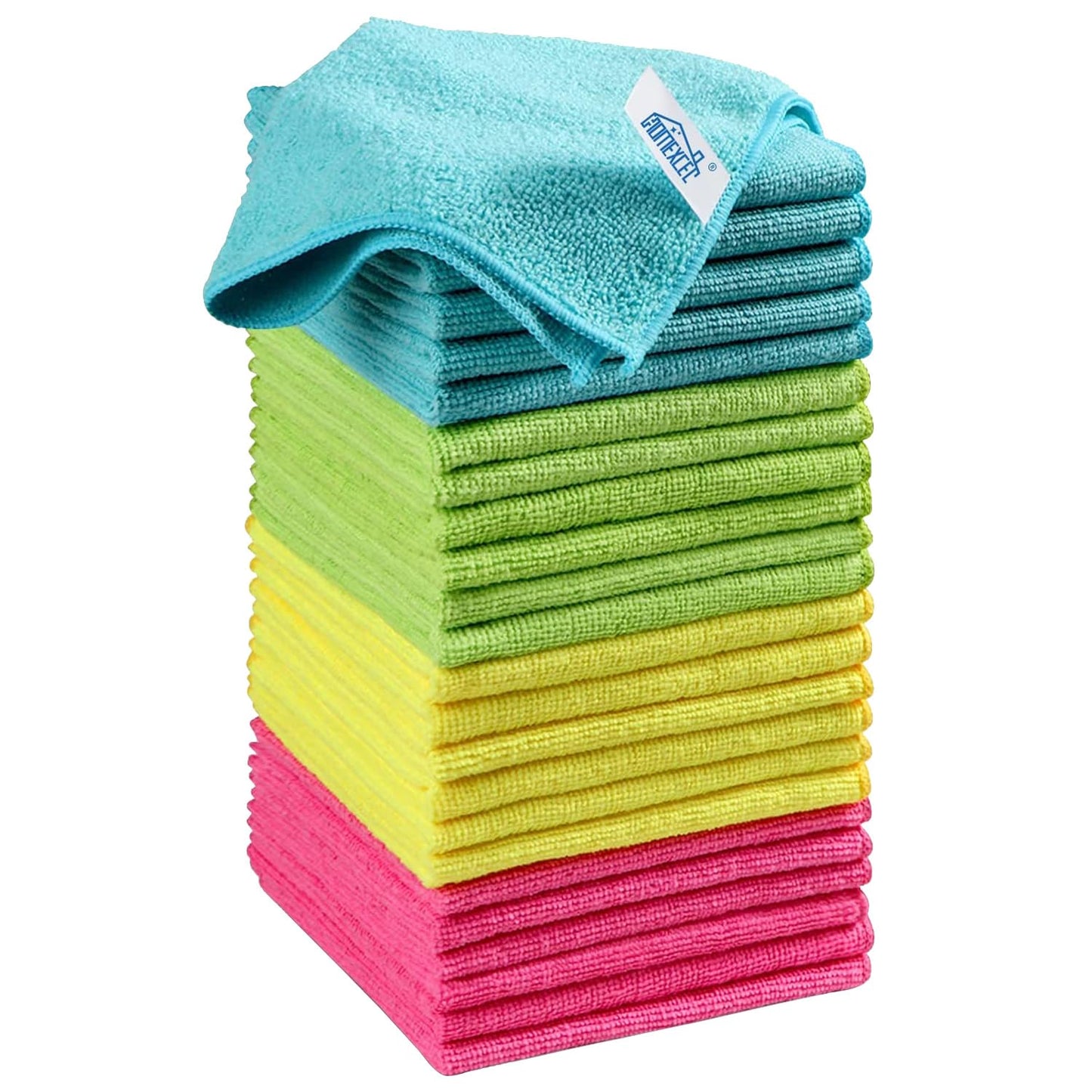 HOMEXCEL Microfiber Cleaning Cloth,12 Pack Cleaning Rag,Cleaning Towels with 4 Color Assorted,11.5"X11.5"(Green/Blue/Yellow/Pink)