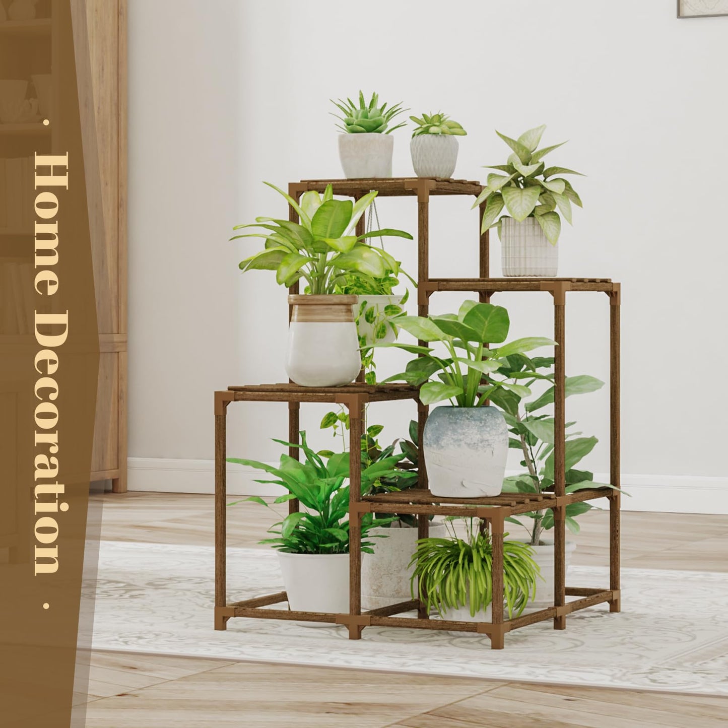 Bamworld Plant Stand with Wheels for Indoor Plants Wood Outdoor Tiered Shelf 3 Tire 7 Potted Ladder Plant Holder Table Pot Stand for Window Garden Balcony Patio Living Room (natureDL)