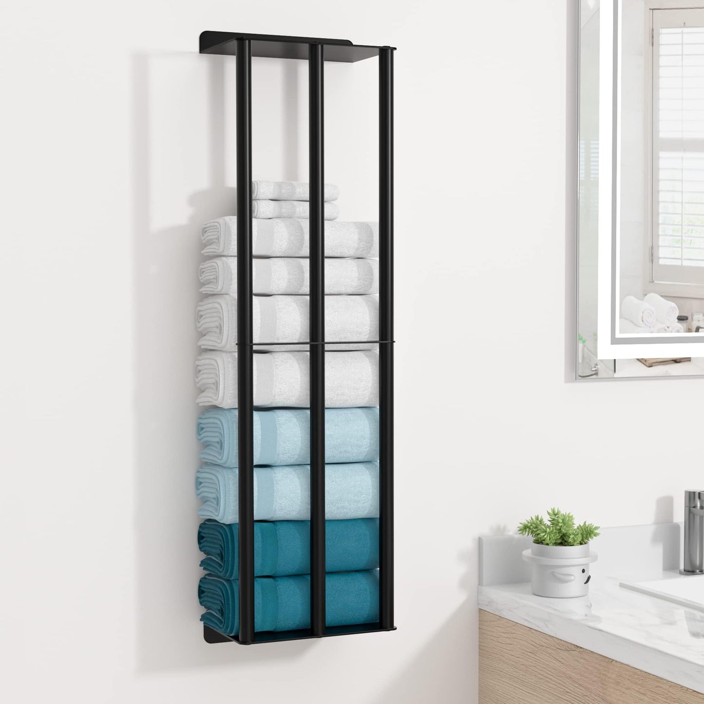 Towel Racks for Bathroom, Towel Storage Wall Mounted, Rolled or Folded Towel Holder with 3 Bars, Sturdy and Large Capacity, Matte Black, Suitable for Bathe Towels and Hand Towels (matt black)