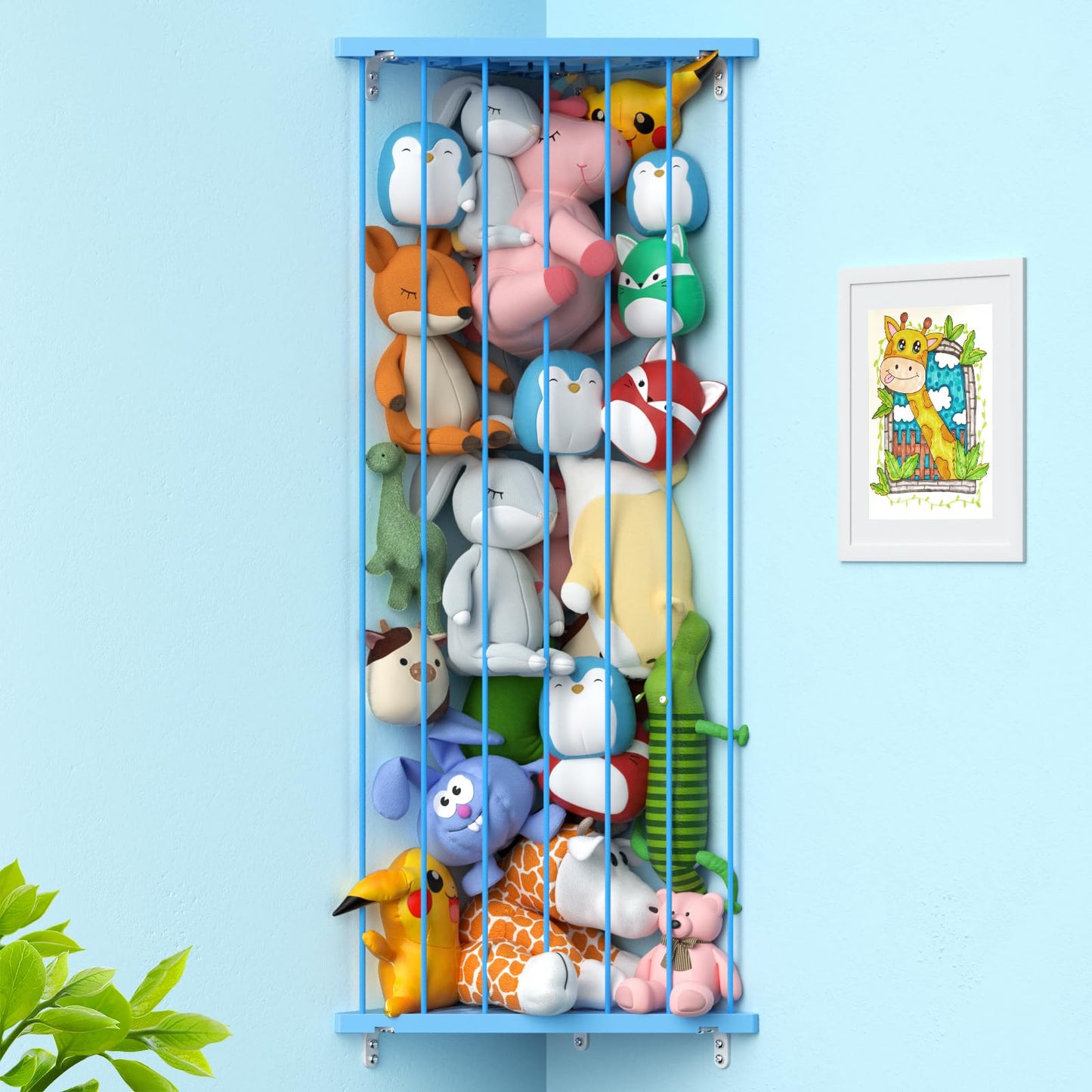 Corner Stuffed Animal Storage Organizer(Patented) - Kids Stuffed Animal Holder with Length Adjustable - Wall Plush Storage for Nursery Playroom Bedroom (White)