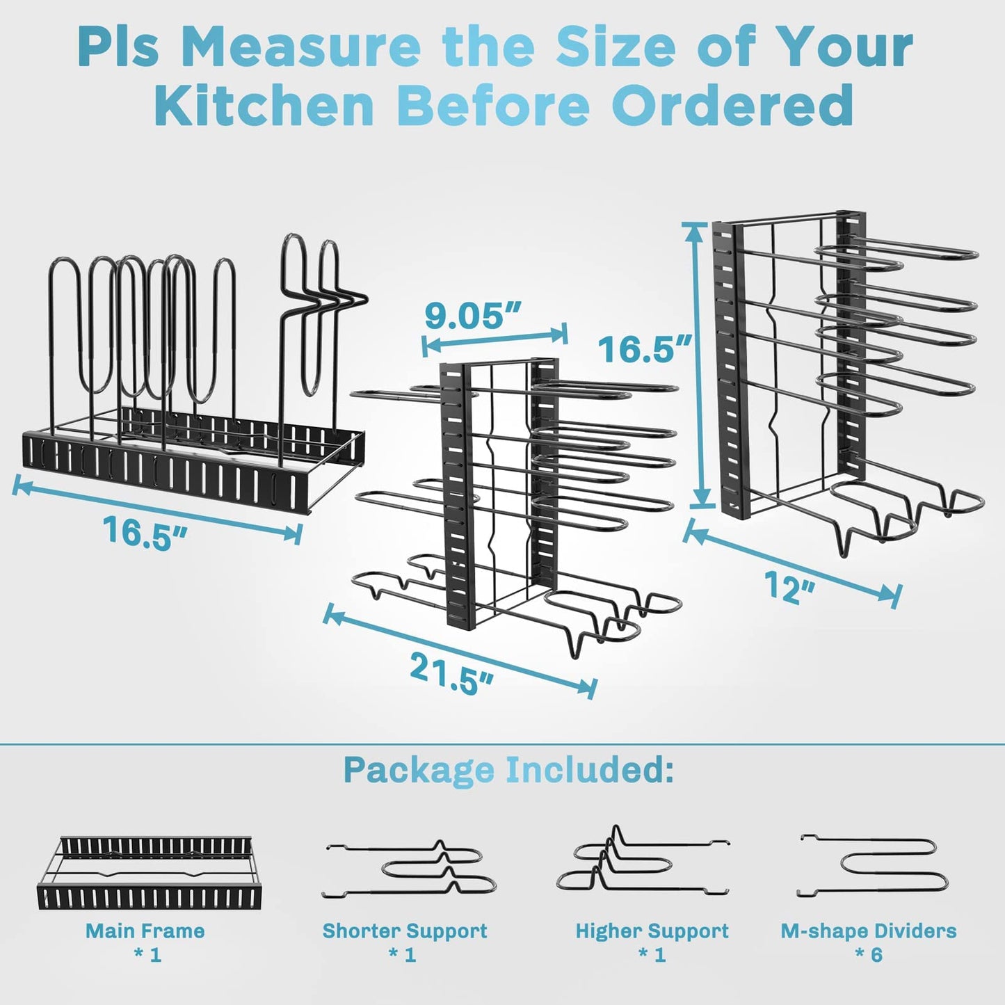 ORDORA 8 Tier Pot and Pan Organizer Rack for Cabinet With 3 DIY Methods, Adjustable Organizer for Pots, Pans and Lids