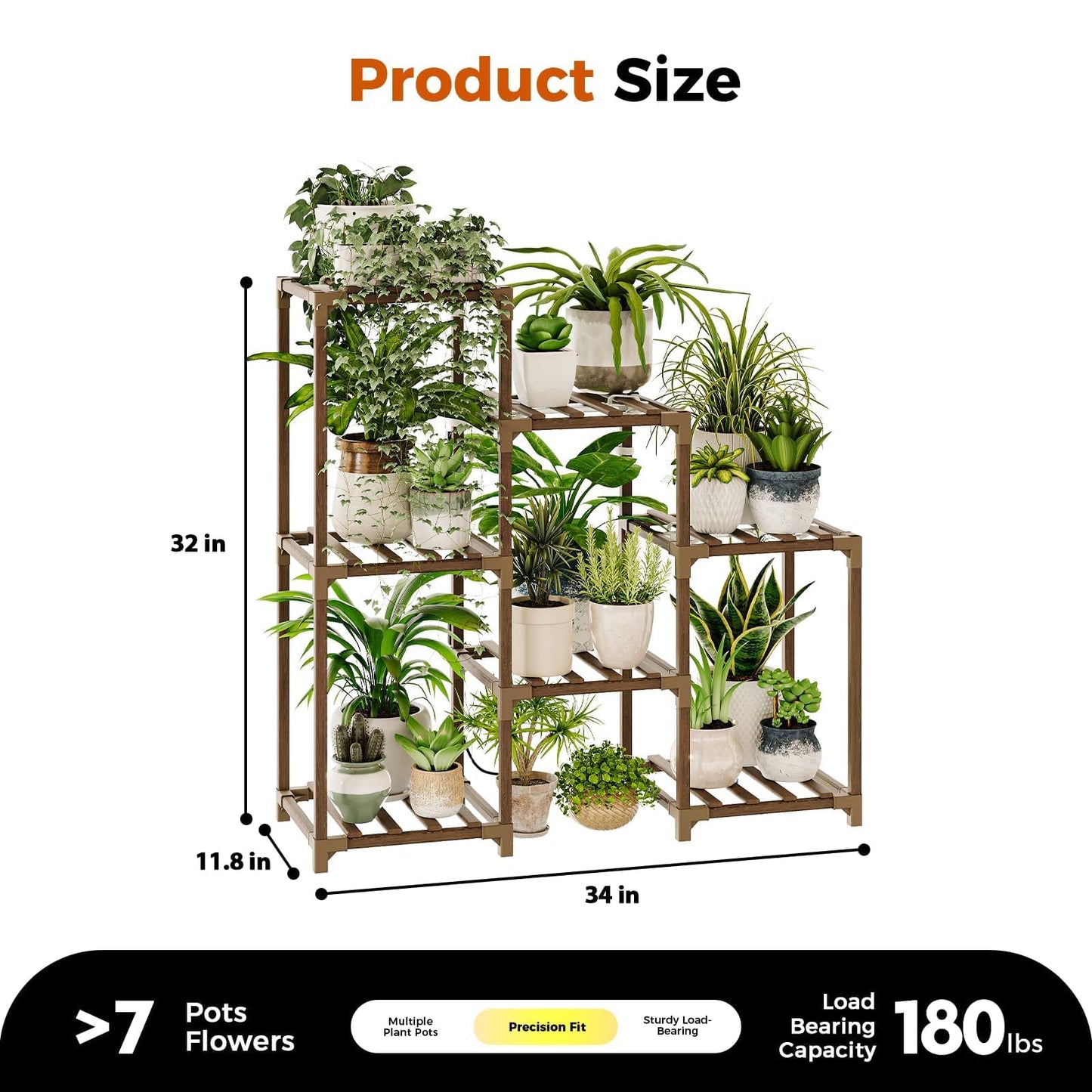 Bamworld Plant Stand with Wheels for Indoor Plants Wood Outdoor Tiered Shelf 3 Tire 7 Potted Ladder Plant Holder Table Pot Stand for Window Garden Balcony Patio Living Room (natureDL)