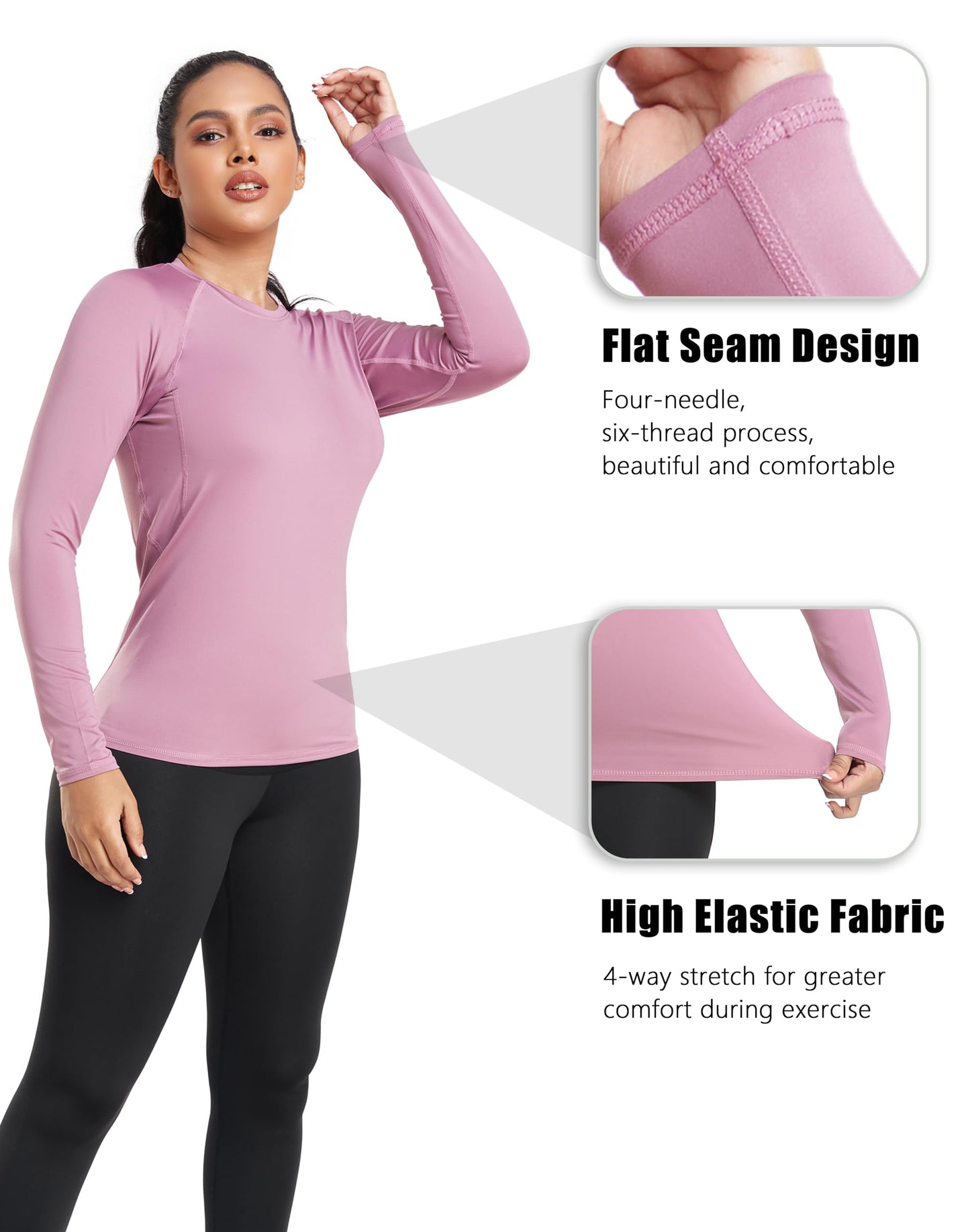 TELALEO 4 Pack Women's Compression Shirt Long Sleeve Performance Workout Baselayer Athletic Top Sports Gear