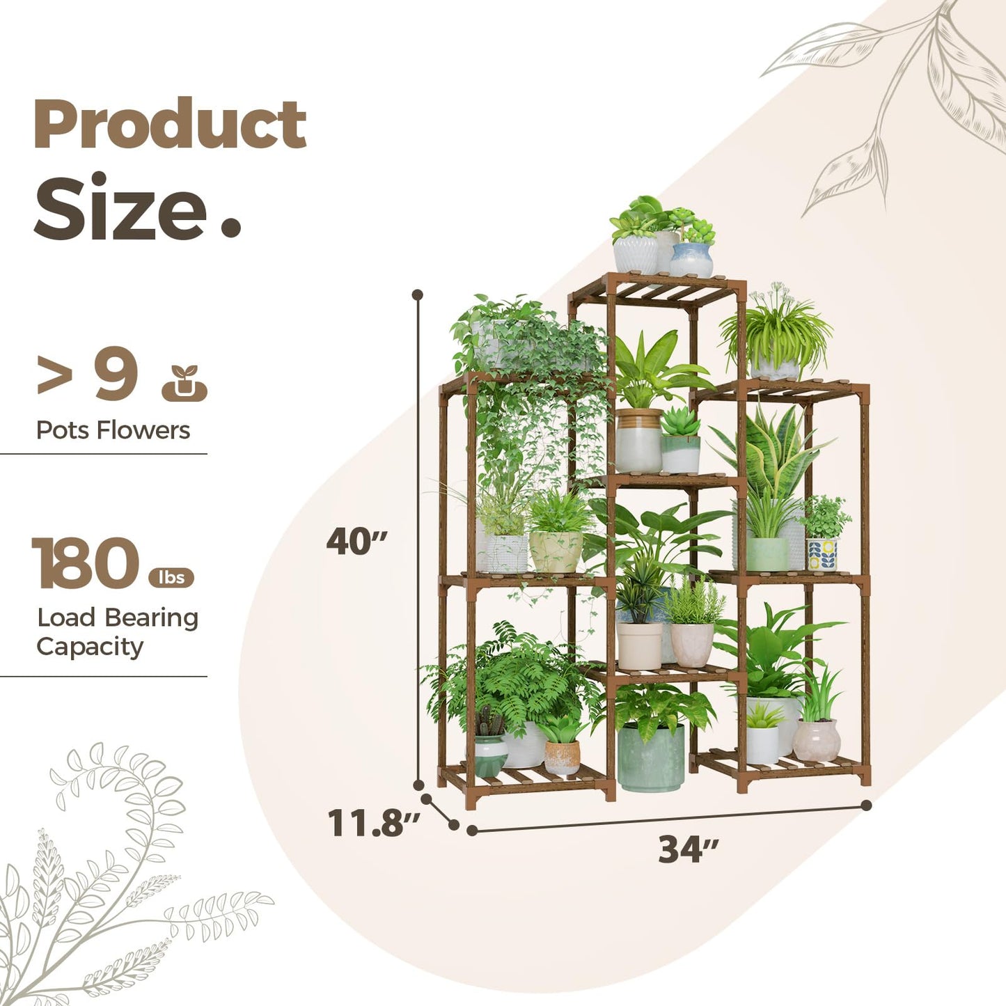 Bamworld Plant Stand with Wheels for Indoor Plants Wood Outdoor Tiered Shelf 3 Tire 7 Potted Ladder Plant Holder Table Pot Stand for Window Garden Balcony Patio Living Room (natureDL)