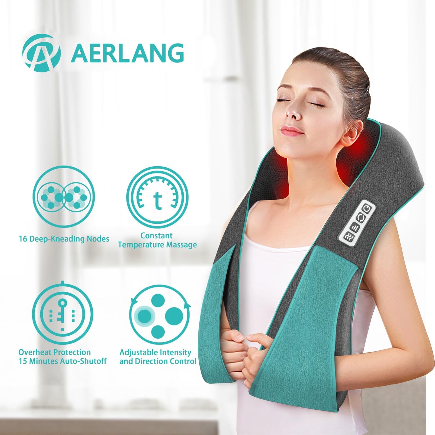 AERLANG Shiatsu Back and Neck Massager, Back Massager Deep Tissue Kneading Massager Neck and Shoulder Massager with Heat, Electric 4D Massage Pillow Fathers Day Dad Gifts from Daughter(NOT Cordless)