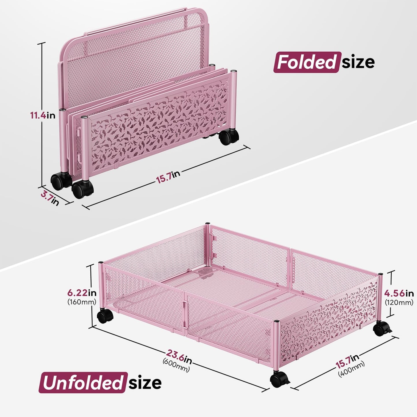 Under Bed Storage, Under the Bed Storage Containers with Wheels, Under Bed Shoe Storage Organizer Drawer, Tool-free Assembly Metal Underbed Storage Containers for Bedroom Clothes Shoes Blankets -2Pack