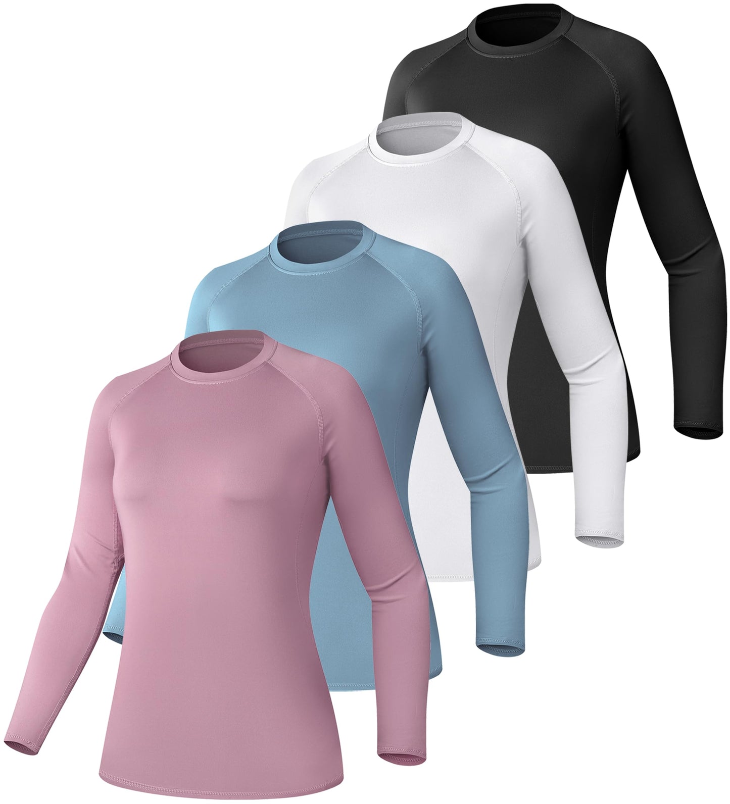 TELALEO 4 Pack Women's Compression Shirt Long Sleeve Performance Workout Baselayer Athletic Top Sports Gear