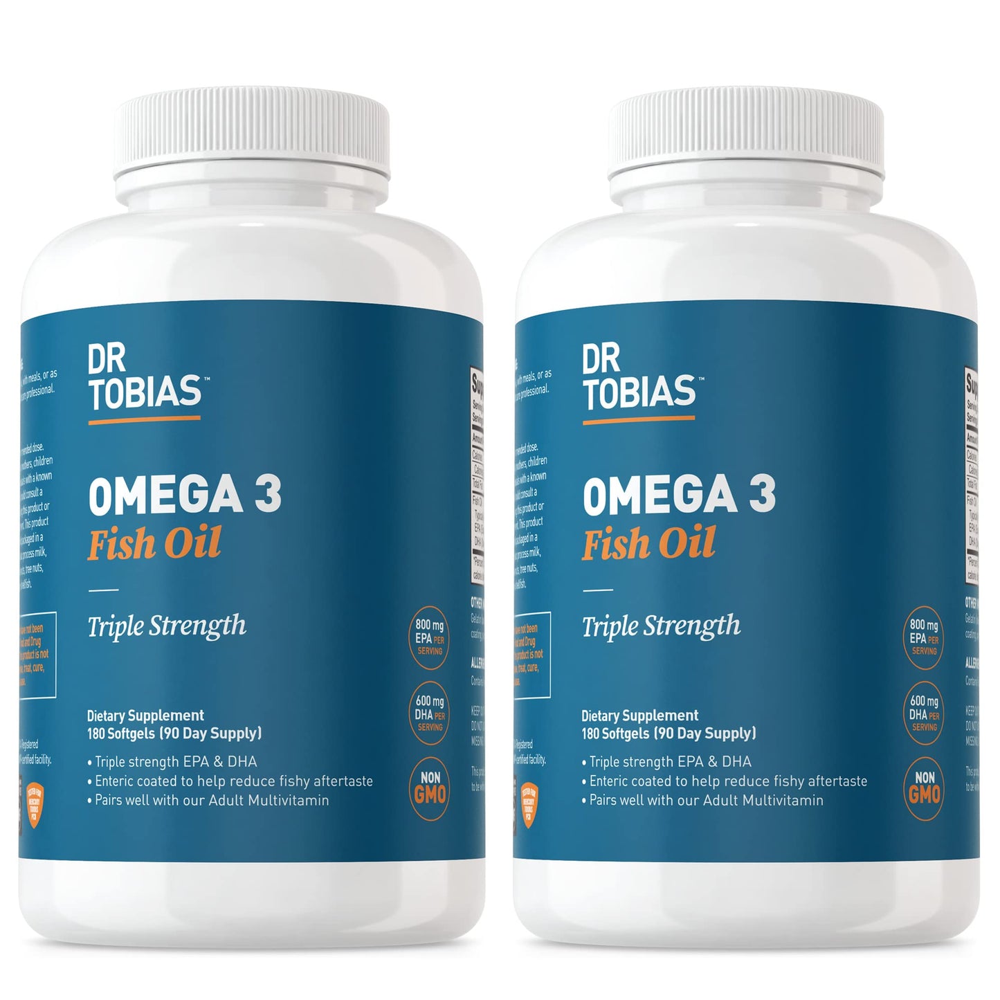 Dr. Tobias Omega 3 Fish Oil, 2000mg Triple Strength Omega 3 Supplement with 800mg EPA 600mg DHA Per Serving, Fish Oil Omega 3 Supplements for Heart, Brain & Immune Support, 60 Softgels, 30 Servings