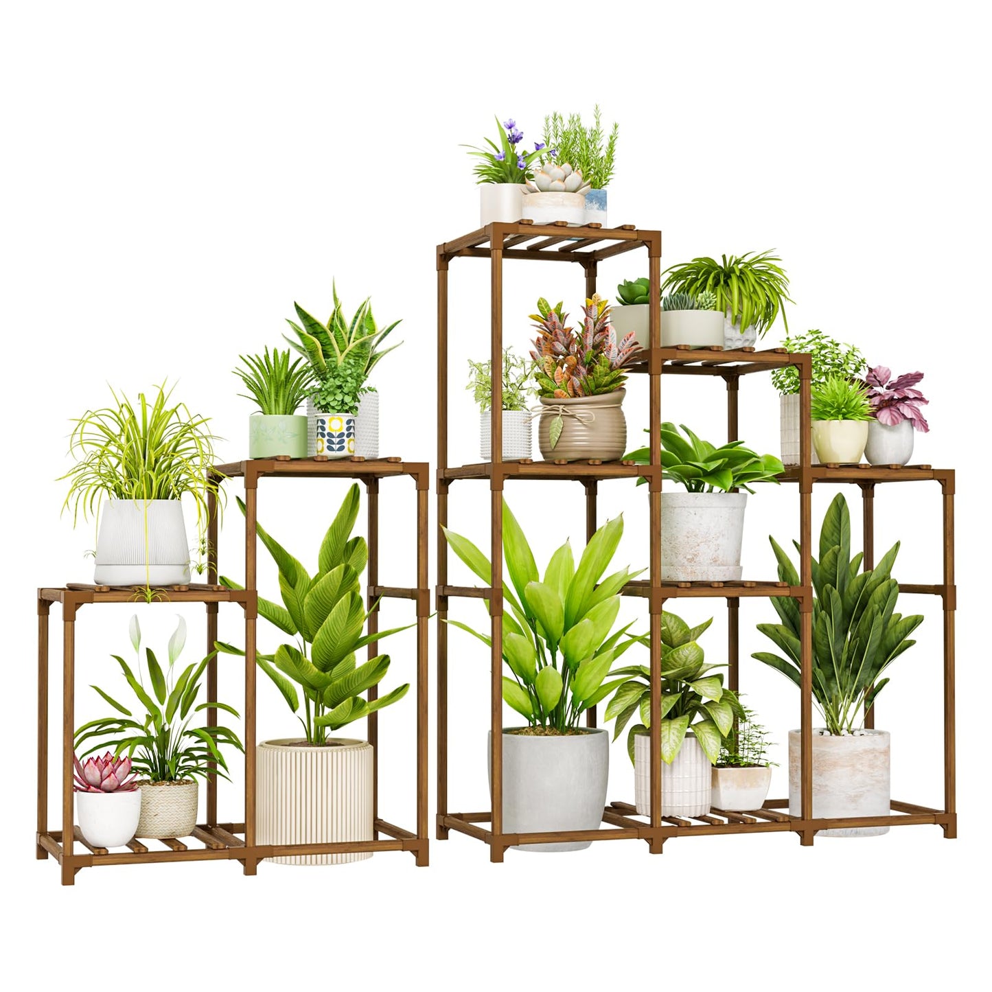 Bamworld Plant Stand with Wheels for Indoor Plants Wood Outdoor Tiered Shelf 3 Tire 7 Potted Ladder Plant Holder Table Pot Stand for Window Garden Balcony Patio Living Room (natureDL)