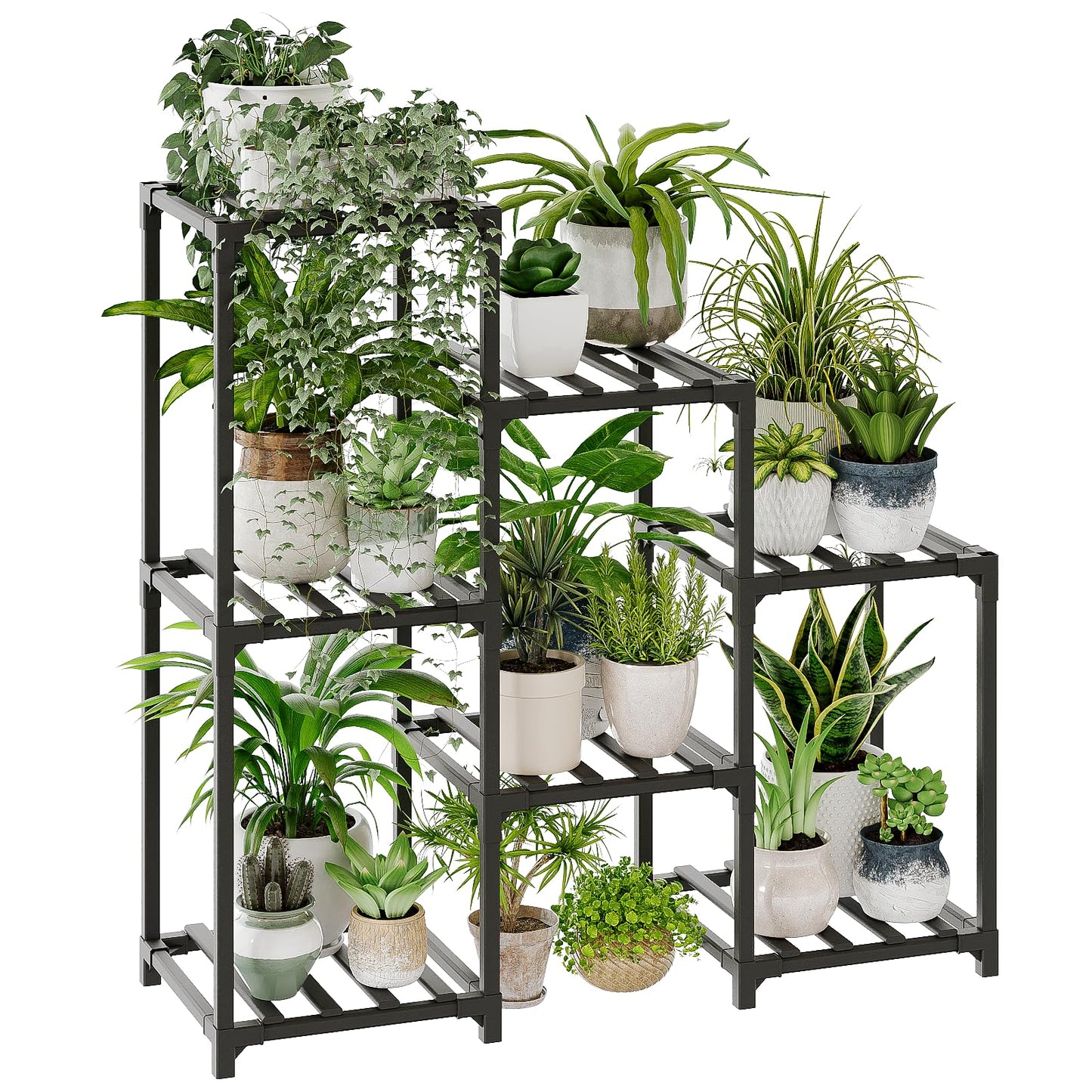 Bamworld Plant Stand with Wheels for Indoor Plants Wood Outdoor Tiered Shelf 3 Tire 7 Potted Ladder Plant Holder Table Pot Stand for Window Garden Balcony Patio Living Room (natureDL)