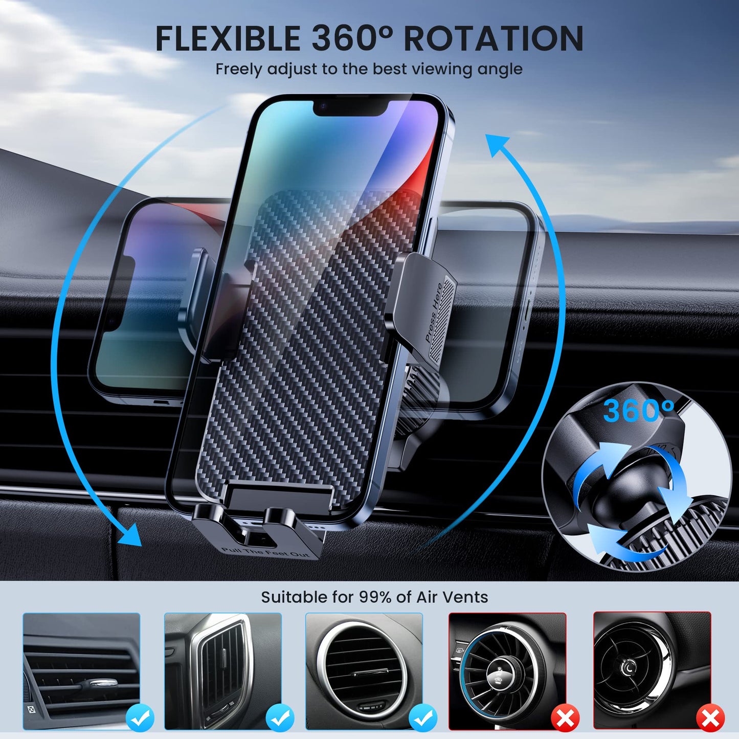 Phone Holder Car Mount for iPhone [Powerful Suction] Phone Mount for Car Dashboard Windshield Air Vent Universal Accessories [Thick Cases Friendly] Automobile Phone Holder Fit iPhone Smartphone