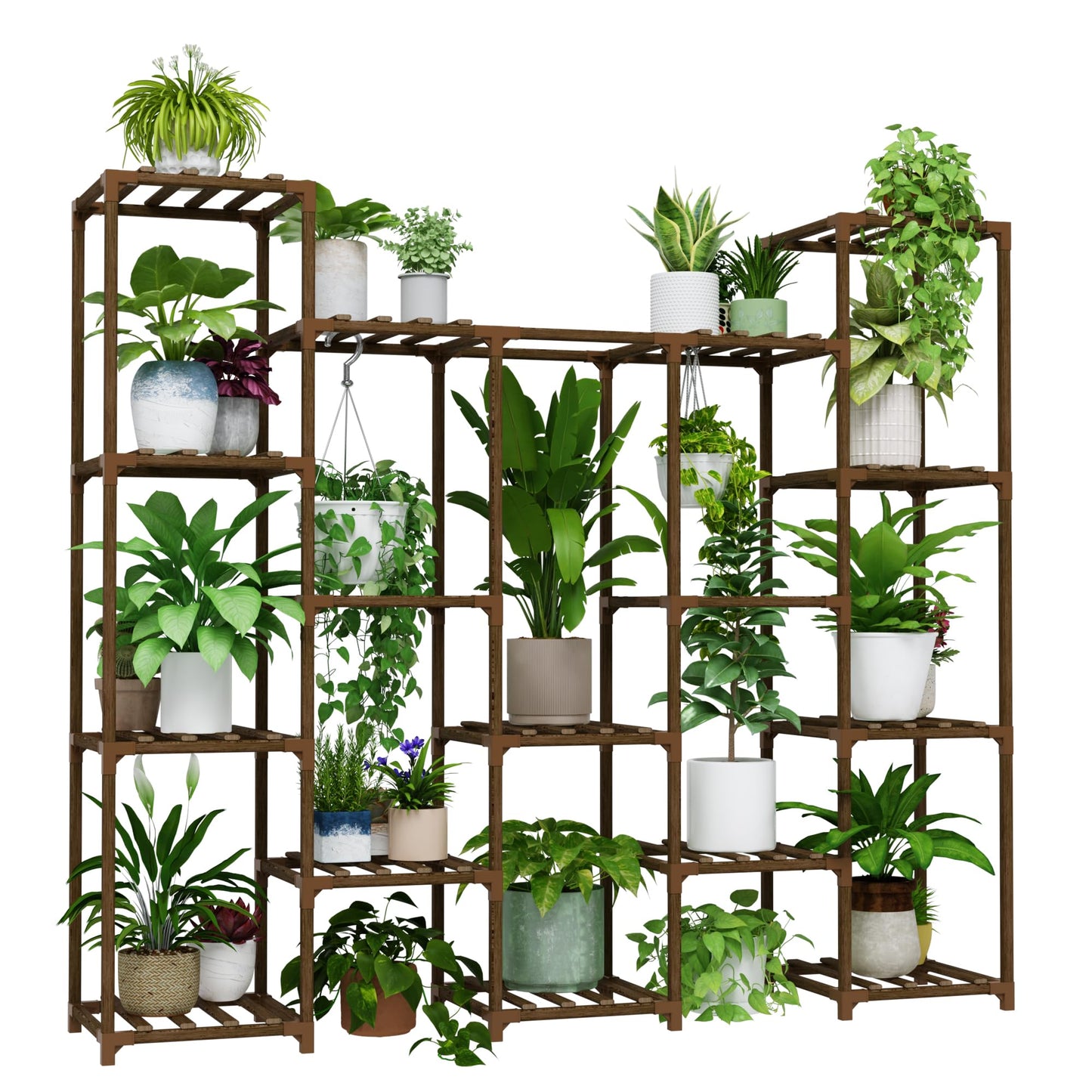 Bamworld Plant Stand with Wheels for Indoor Plants Wood Outdoor Tiered Shelf 3 Tire 7 Potted Ladder Plant Holder Table Pot Stand for Window Garden Balcony Patio Living Room (natureDL)