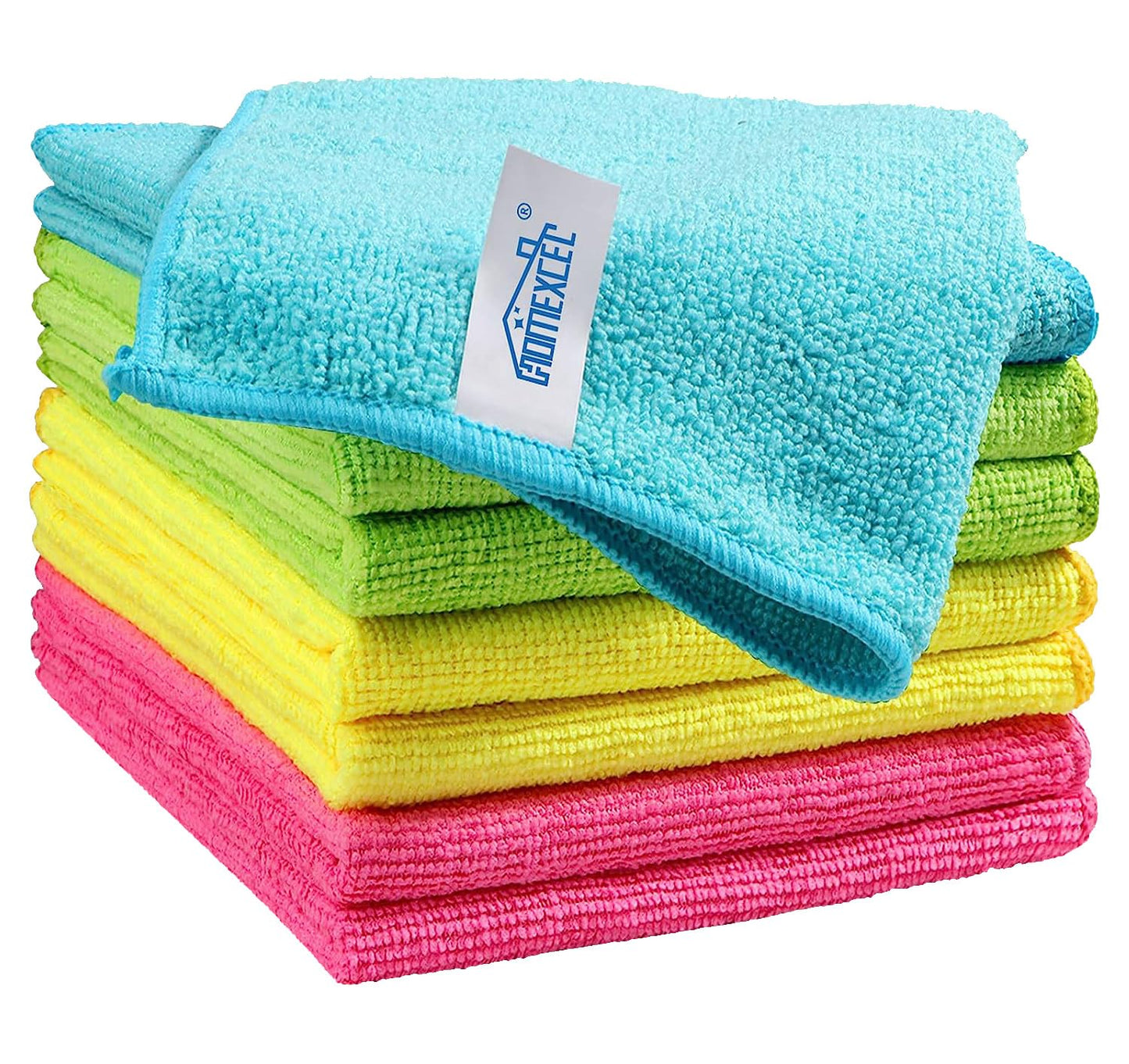 HOMEXCEL Microfiber Cleaning Cloth,12 Pack Cleaning Rag,Cleaning Towels with 4 Color Assorted,11.5"X11.5"(Green/Blue/Yellow/Pink)