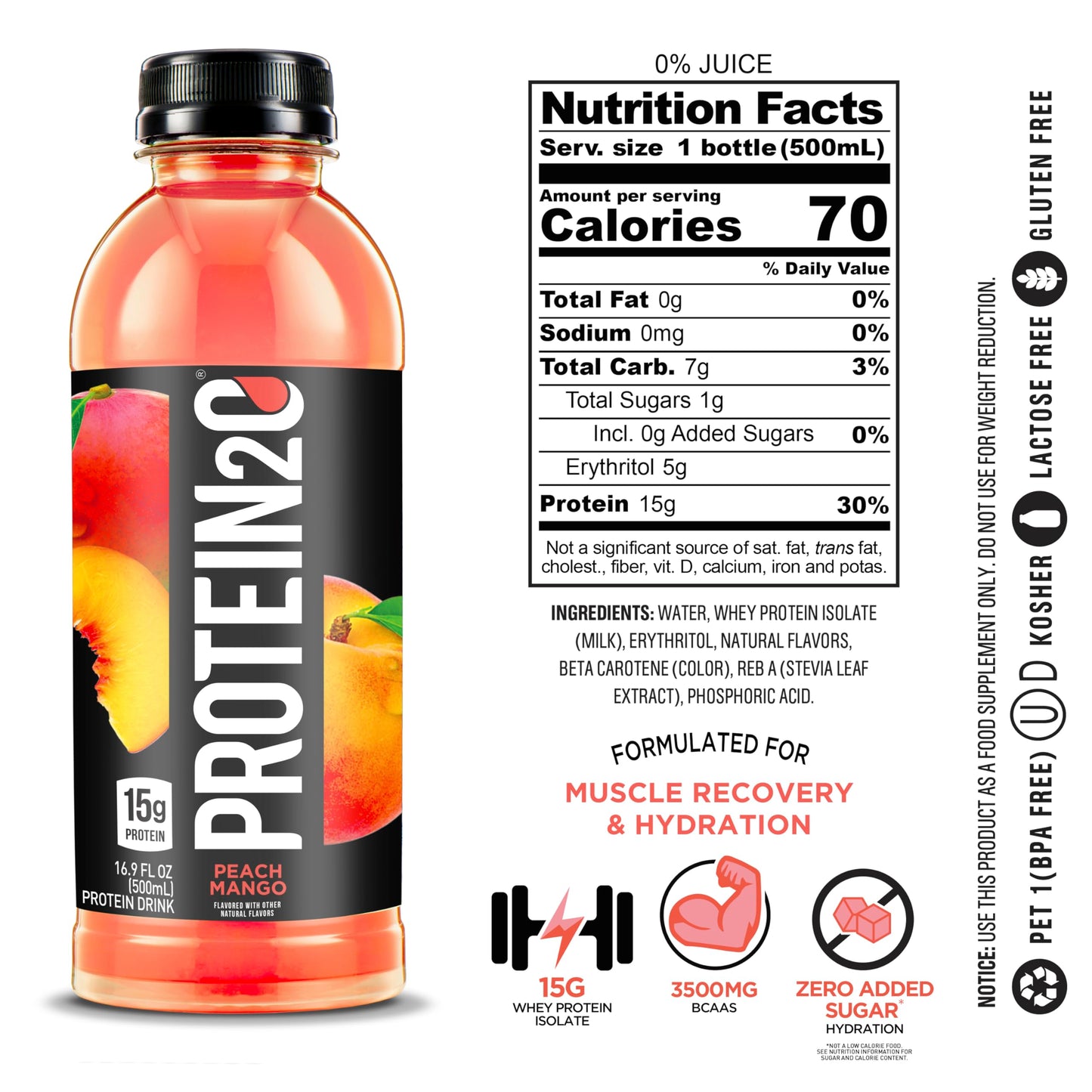 Protein2o 15g Whey Protein Isolate Infused Water, Ready To Drink, Gluten Free, Lactose Free, No Artificial Sweeteners, Flavor Fusion Variety Pack, 16.9 oz Bottle (Pack of 12)