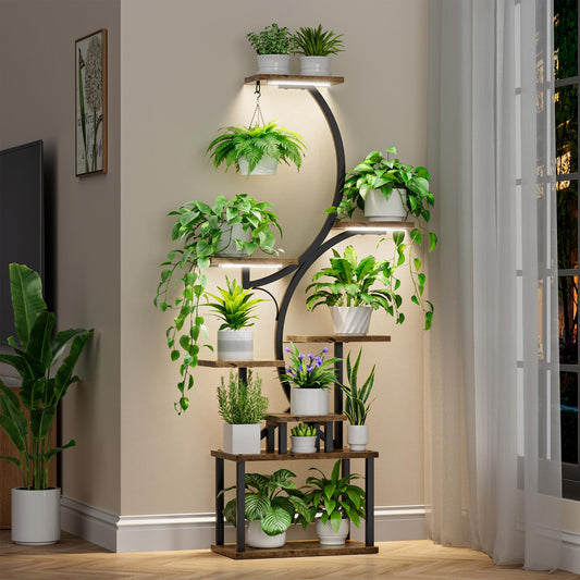 Plant Stand Indoor with Grow Lights, 8 Tiered Indoor Plant Shelf, 62" Tall Plant Stand for Indoor Plants Multiple, Metal Plant Flower Holder, S-Shaped Plant Rack for Home,Patio(Patent Design)