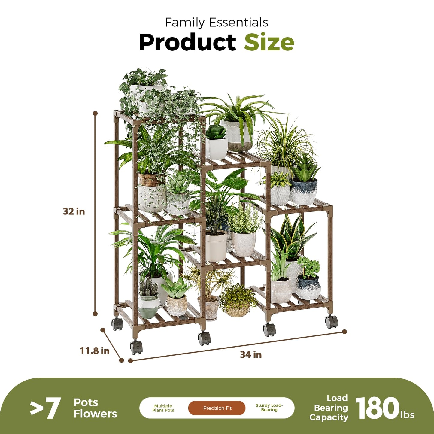 Bamworld Plant Stand with Wheels for Indoor Plants Wood Outdoor Tiered Shelf 3 Tire 7 Potted Ladder Plant Holder Table Pot Stand for Window Garden Balcony Patio Living Room (natureDL)