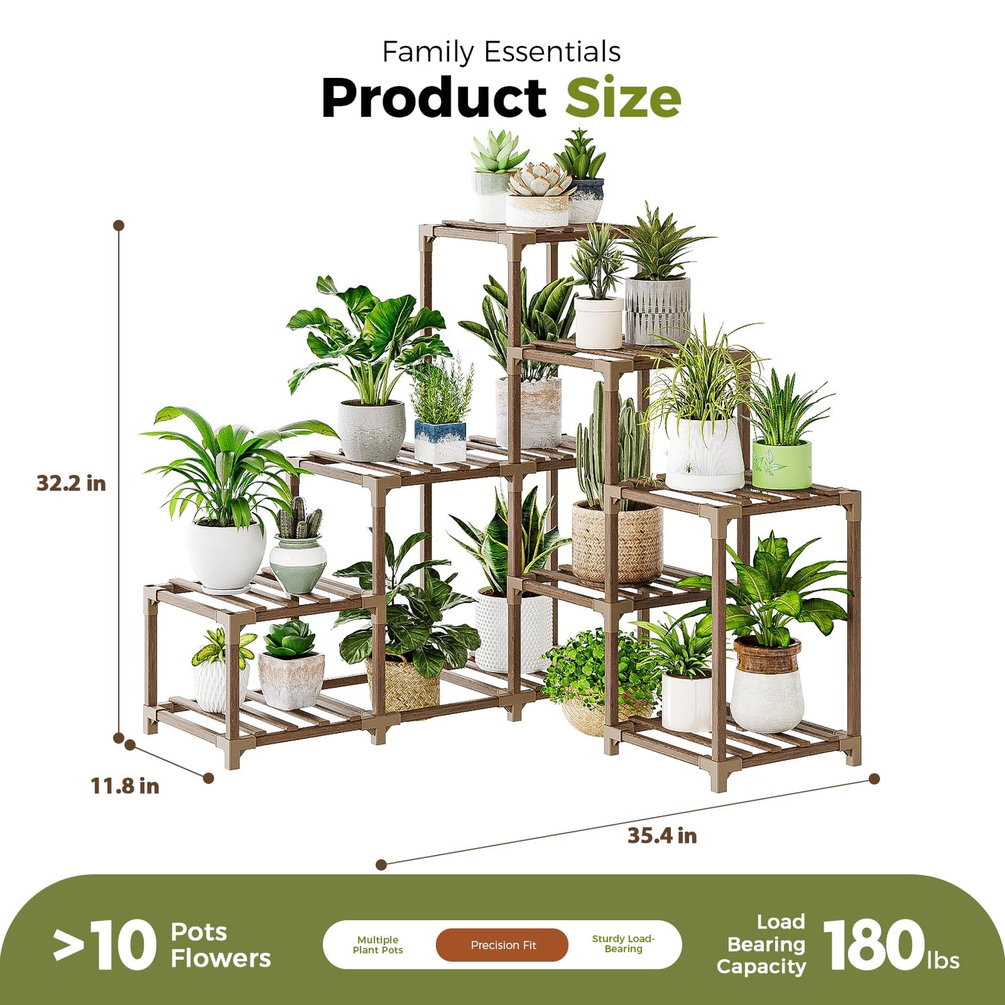 Bamworld Plant Stand with Wheels for Indoor Plants Wood Outdoor Tiered Shelf 3 Tire 7 Potted Ladder Plant Holder Table Pot Stand for Window Garden Balcony Patio Living Room (natureDL)