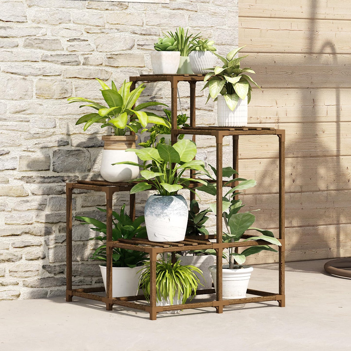 Bamworld Plant Stand with Wheels for Indoor Plants Wood Outdoor Tiered Shelf 3 Tire 7 Potted Ladder Plant Holder Table Pot Stand for Window Garden Balcony Patio Living Room (natureDL)