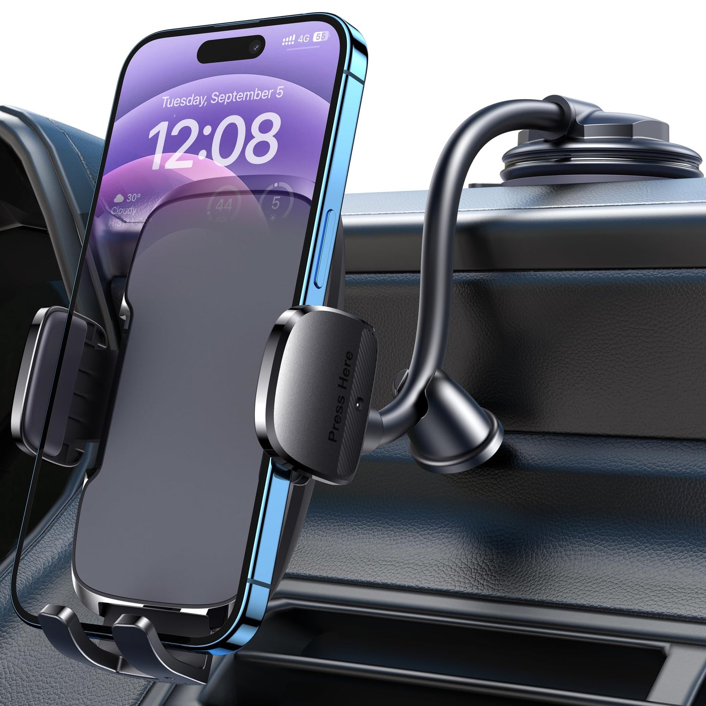 Phone Holder Car Mount for iPhone [Powerful Suction] Phone Mount for Car Dashboard Windshield Air Vent Universal Accessories [Thick Cases Friendly] Automobile Phone Holder Fit iPhone Smartphone