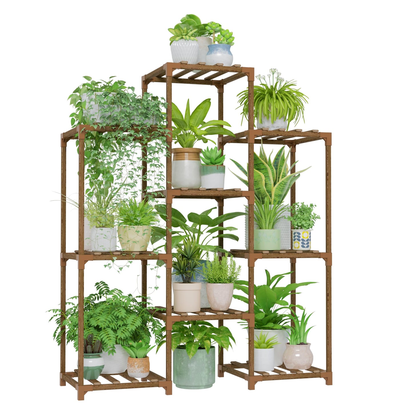 Bamworld Plant Stand with Wheels for Indoor Plants Wood Outdoor Tiered Shelf 3 Tire 7 Potted Ladder Plant Holder Table Pot Stand for Window Garden Balcony Patio Living Room (natureDL)