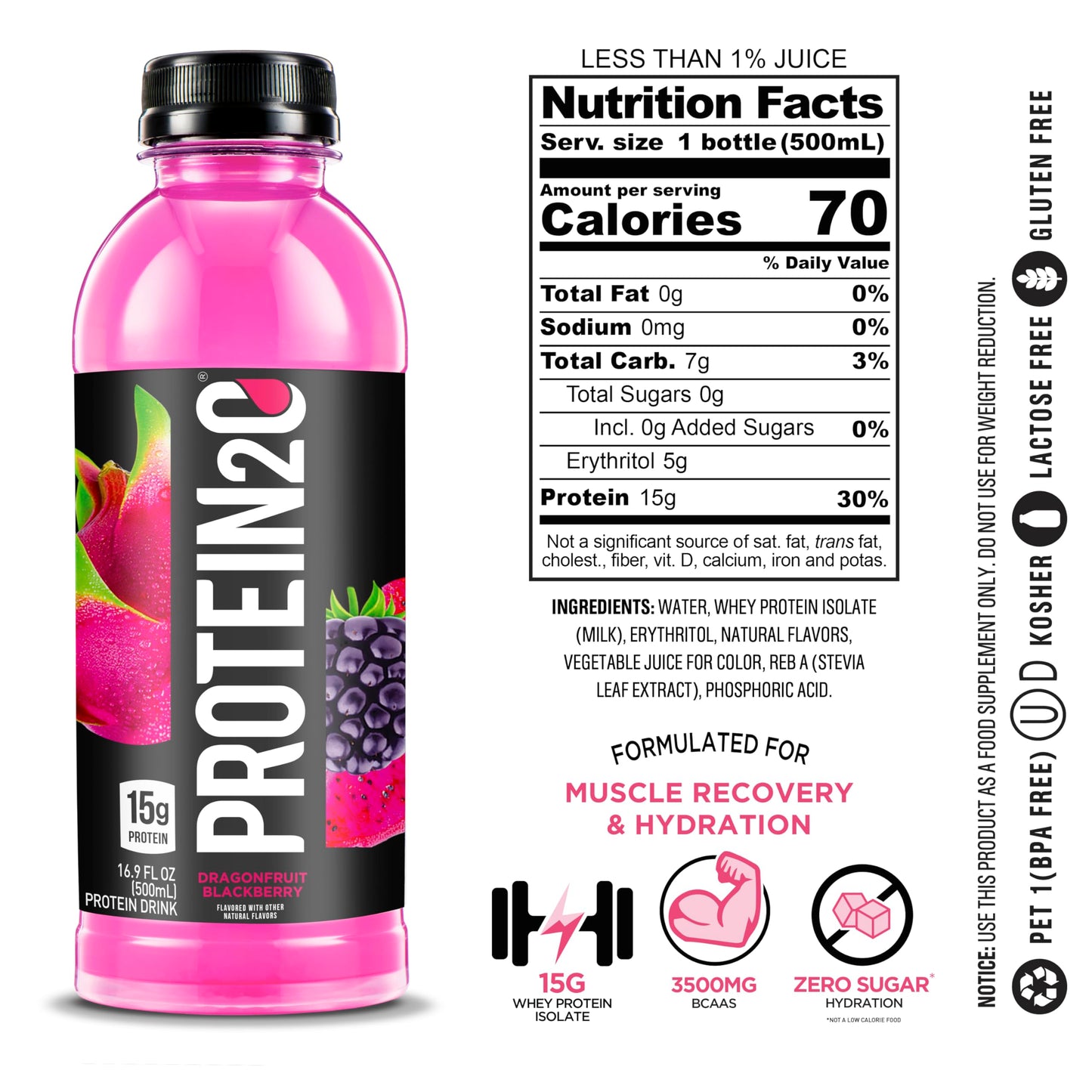 Protein2o 15g Whey Protein Isolate Infused Water, Ready To Drink, Gluten Free, Lactose Free, No Artificial Sweeteners, Flavor Fusion Variety Pack, 16.9 oz Bottle (Pack of 12)