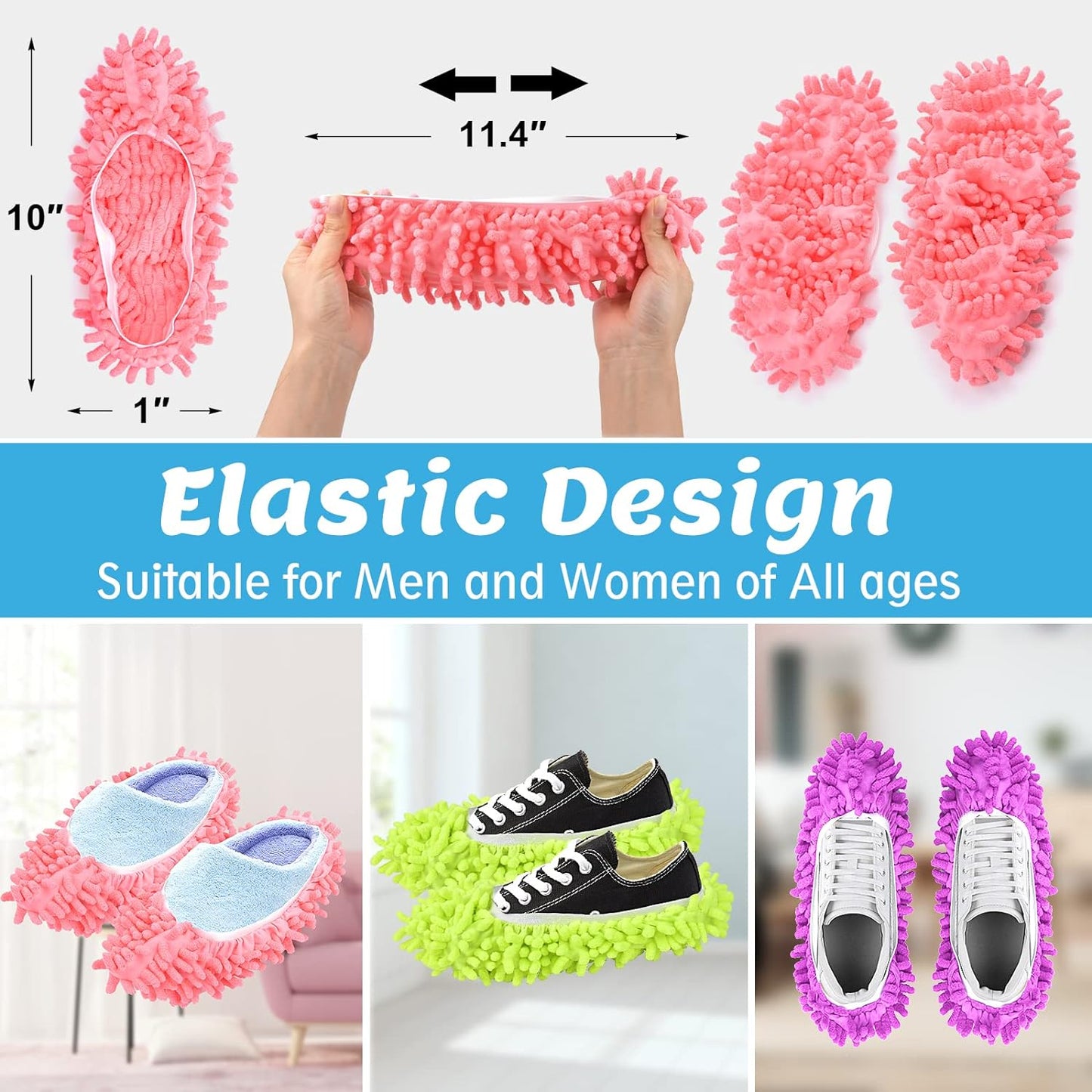 5-Pairs Mop Slippers Shoes for Floor Cleaning, 10 Pcs Washable Microfiber Shoes Cover Foot Dust Hair Cleaners Sweeping House Office Bathroom Kitchen Reusable Mops for Women