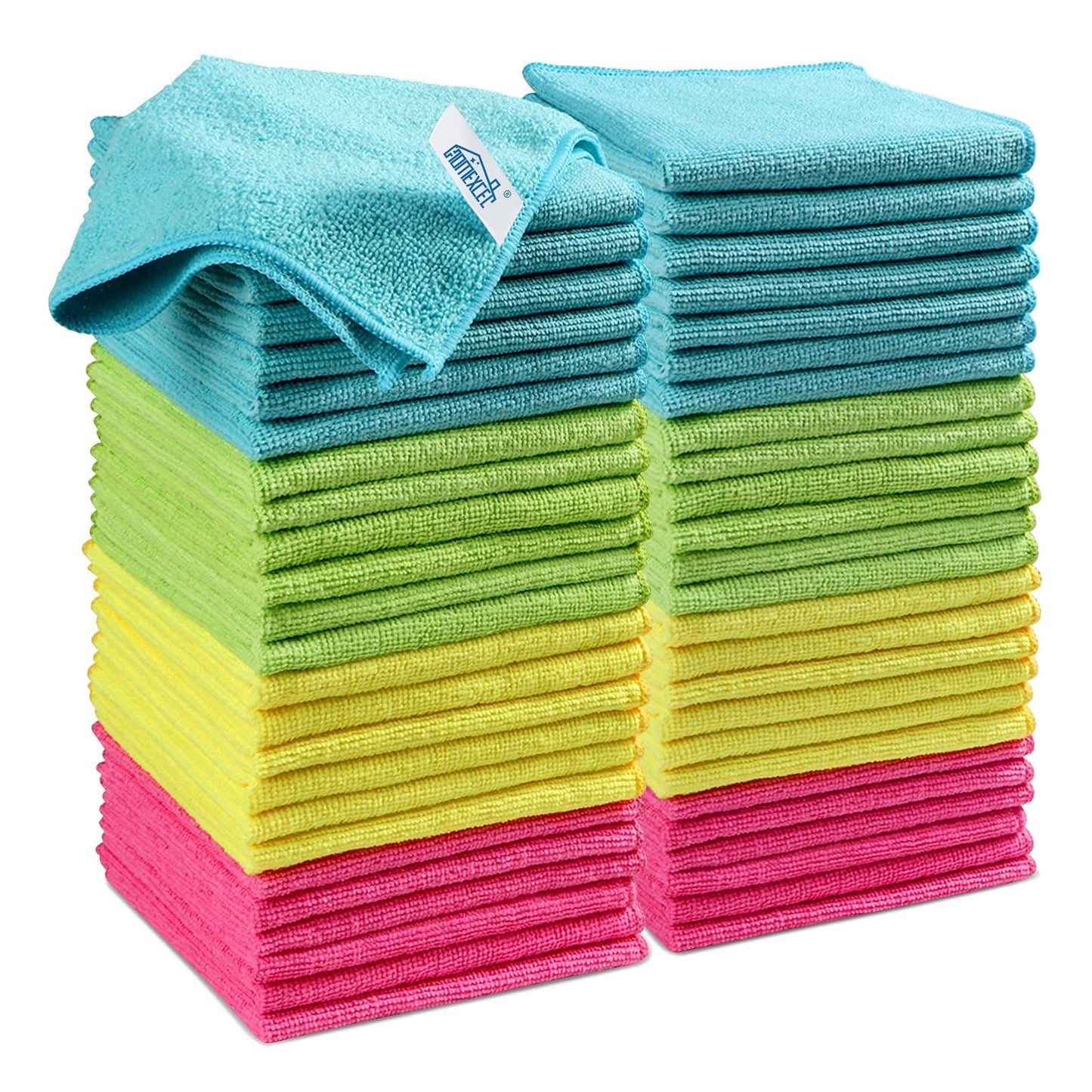 HOMEXCEL Microfiber Cleaning Cloth,12 Pack Cleaning Rag,Cleaning Towels with 4 Color Assorted,11.5"X11.5"(Green/Blue/Yellow/Pink)