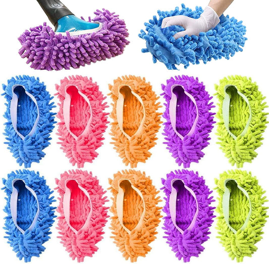 5-Pairs Mop Slippers Shoes for Floor Cleaning, 10 Pcs Washable Microfiber Shoes Cover Foot Dust Hair Cleaners Sweeping House Office Bathroom Kitchen Reusable Mops for Women