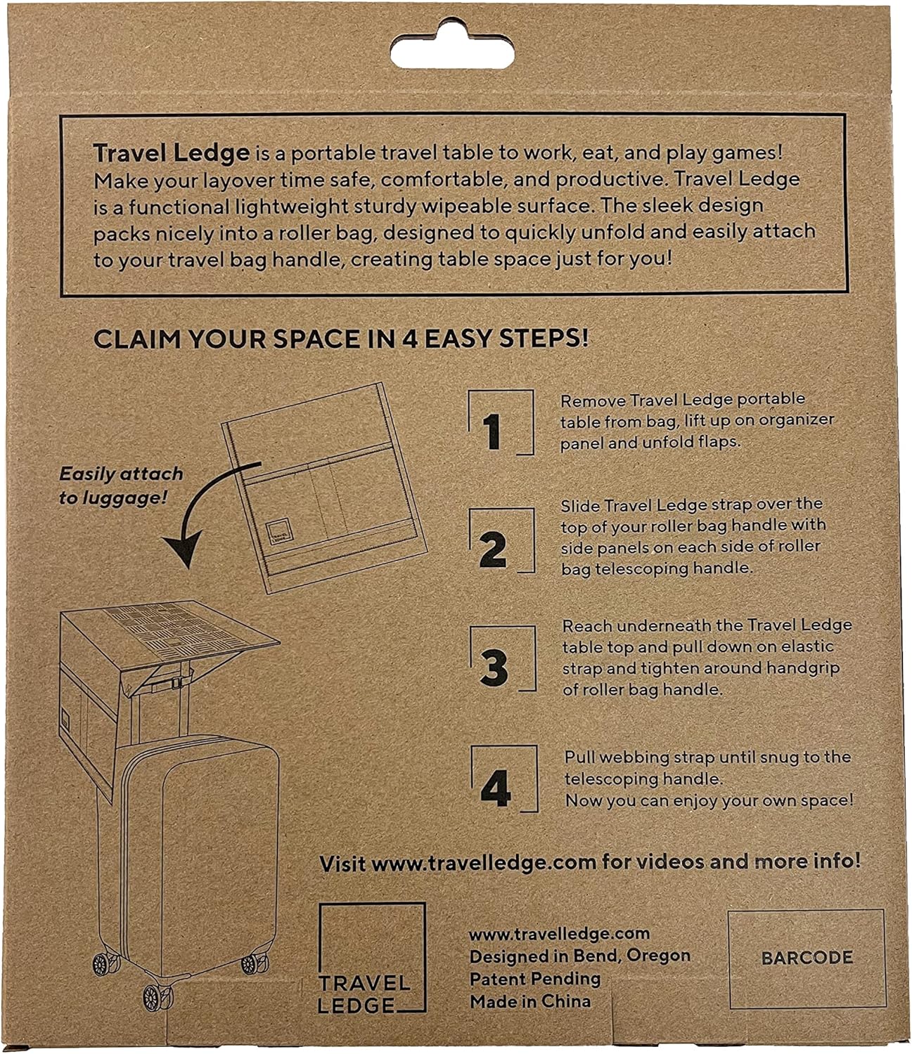 Travel Accessory by Travel Ledge - 10.5" X 11.0" Attachable Travel Table for Your Roller Luggage